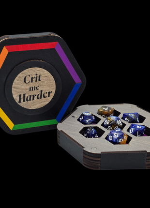 Queer Craft™ Pride Dice Holder + Coaster | Solid Wood 7 Polyhedral Dice Box
