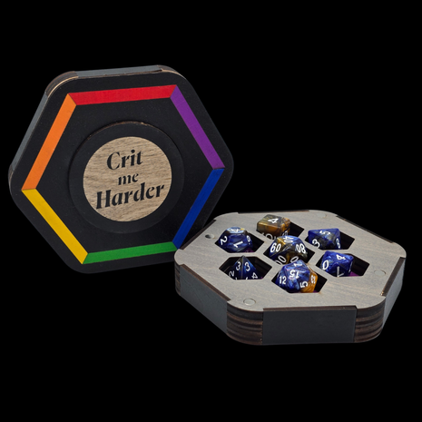 Queer Craft™ Pride Dice Holder + Coaster | Solid Wood 7 Polyhedral Dice Box