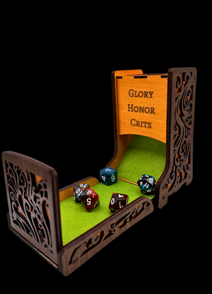 Queer Craft™ Foldable Dice Tower with Magnetic Closure | Intricate Oak and Walnut | Handcrafted