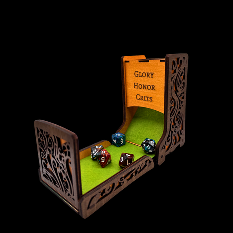 Queer Craft™ Foldable Dice Tower with Magnetic Closure | Intricate Oak and Walnut | Handcrafted