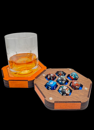 Queer Craft™ 7 Dice Holder + Coaster | Solid Wood Hexagon Dice Storage