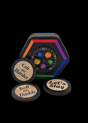 Queer Craft™ Pride Dice Holder + Coaster | Solid Wood 7 Polyhedral Dice Box